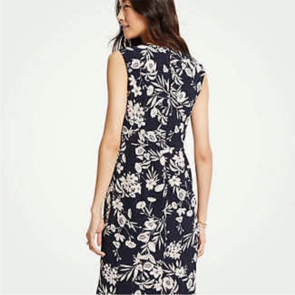 ANN TAYLOR dress size 0 navy blue blush pink sleeveless lined pencil floral - Picture 3 of 9